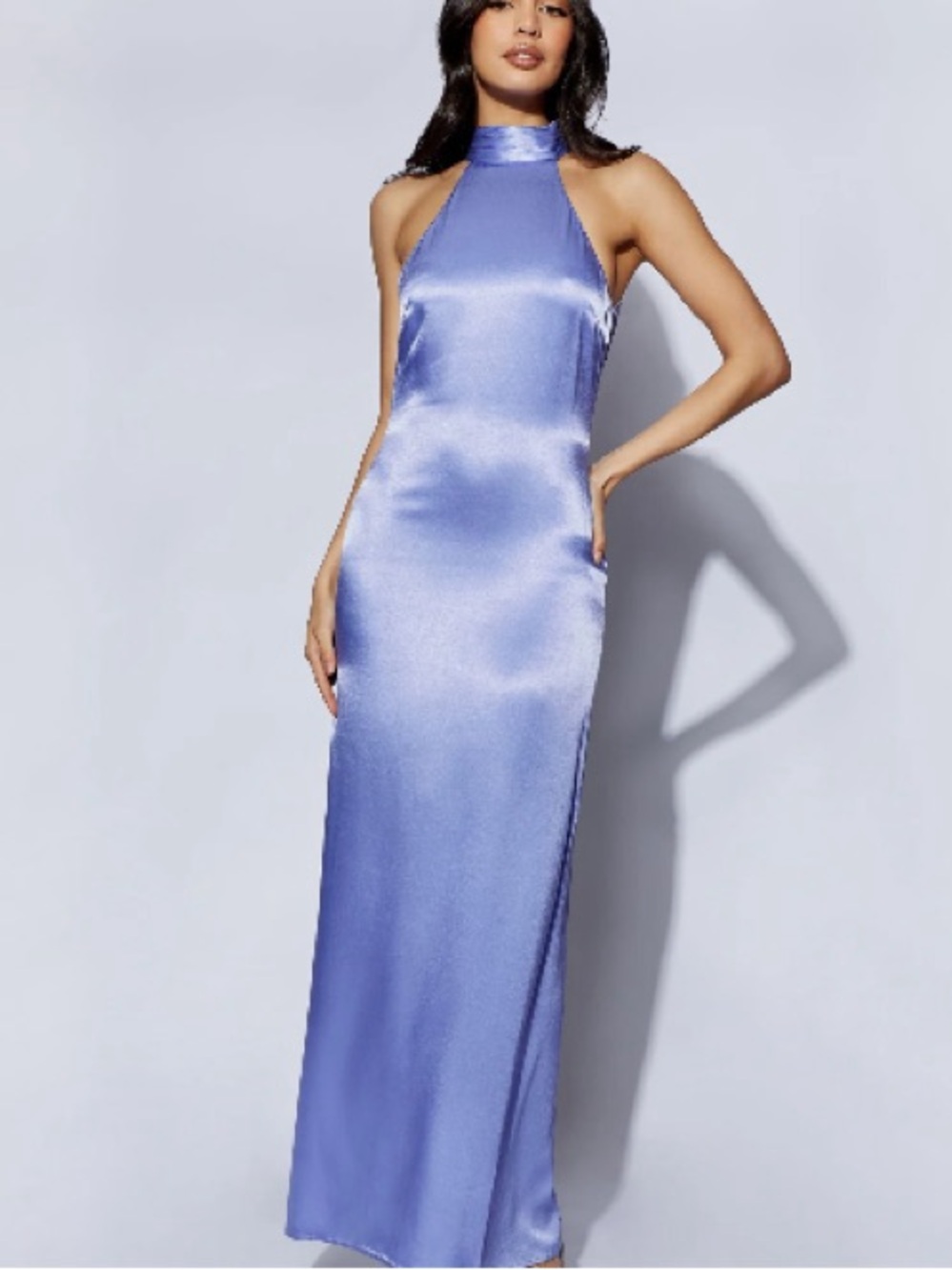 Meshki Satin Halter Maxi Dress in Periwinkle Blue